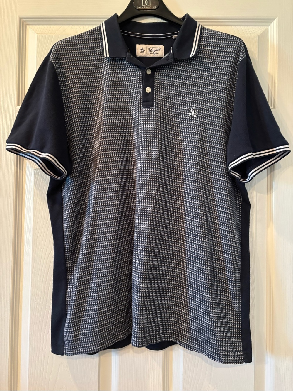 Original Penguin Navy and White Textured Short-Sleeve Polo